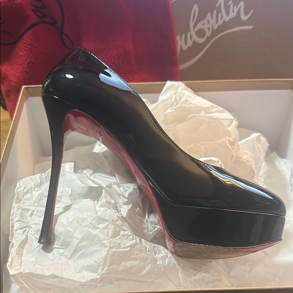 Christian Louboutin Black and Red Patent Heels with box and dust bag